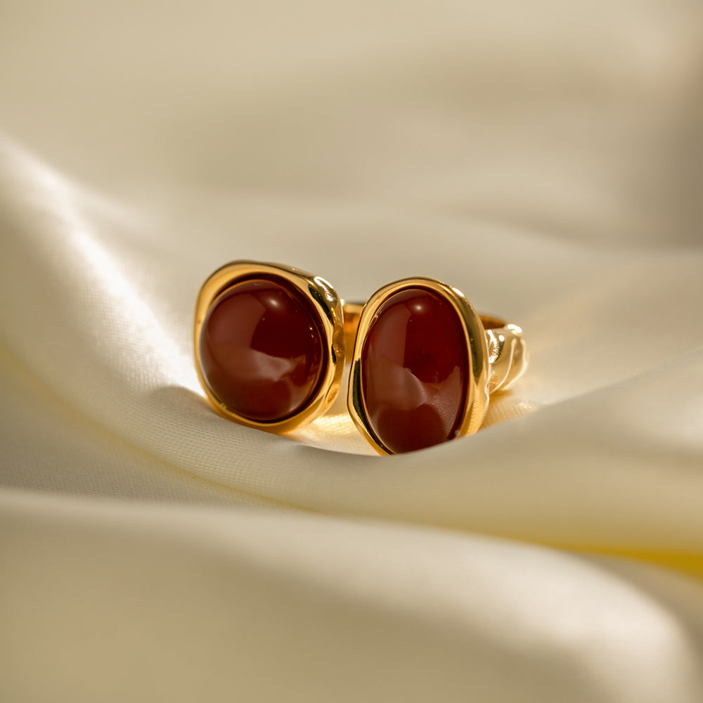 Ring mit Naturstein in Edelstahl - 18k vergoldet
