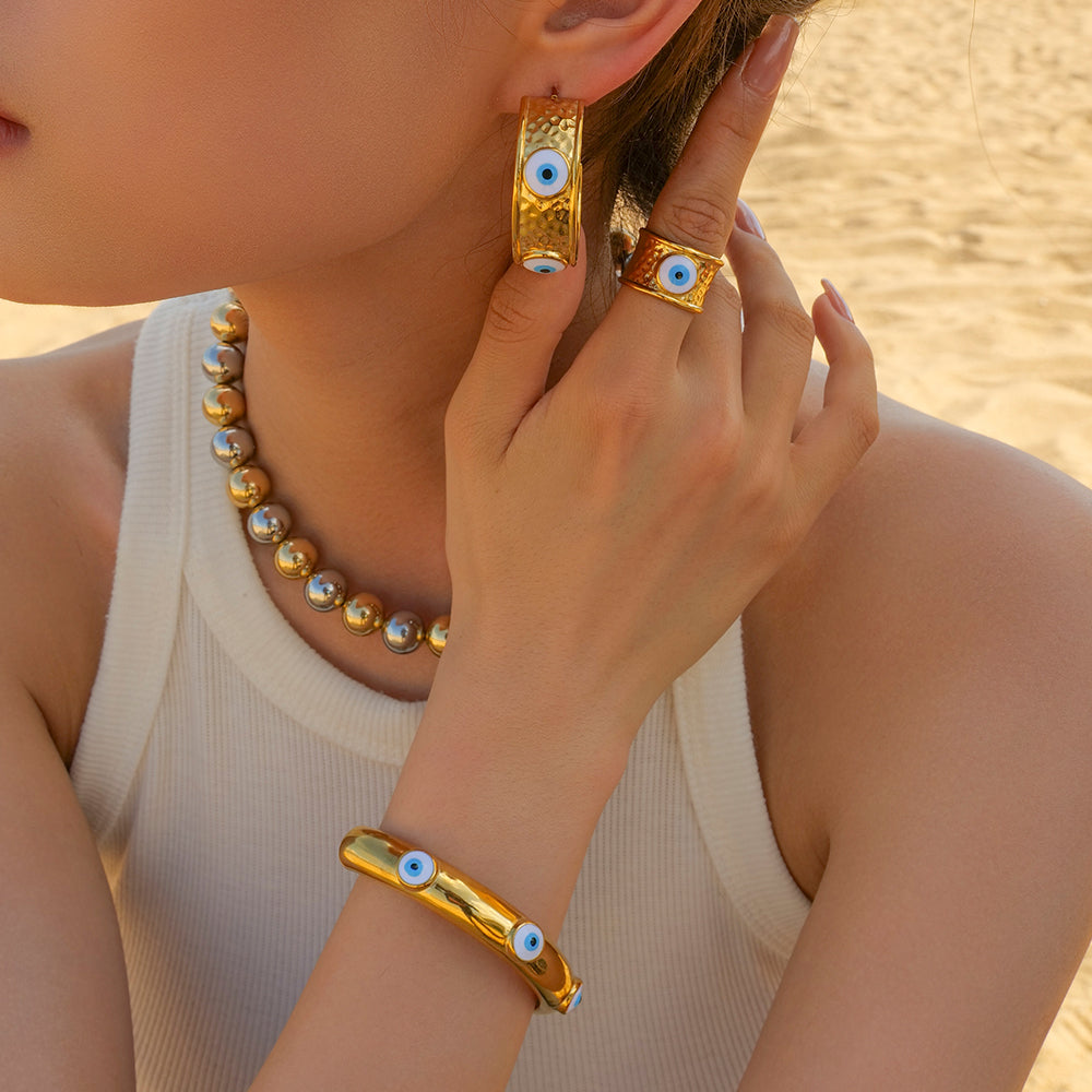 Creolen "Nazar" Evil Eye in Edelstahl - 18k vergoldet