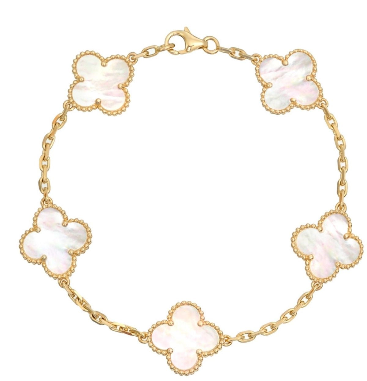 Damen "Lina" Kleeblatt Armband, weiss - 18k vergoldet