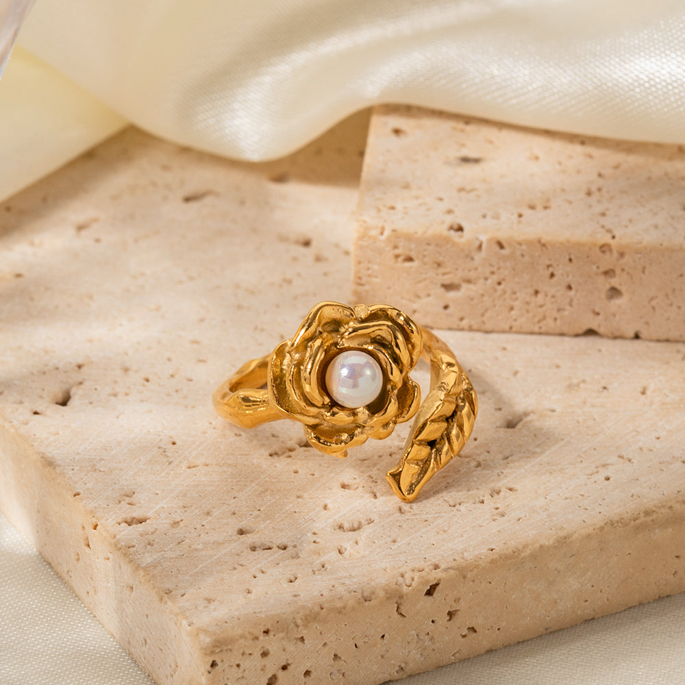 Ring "Rosi" Rosen Design in Edelstahl - 18k vergoldet