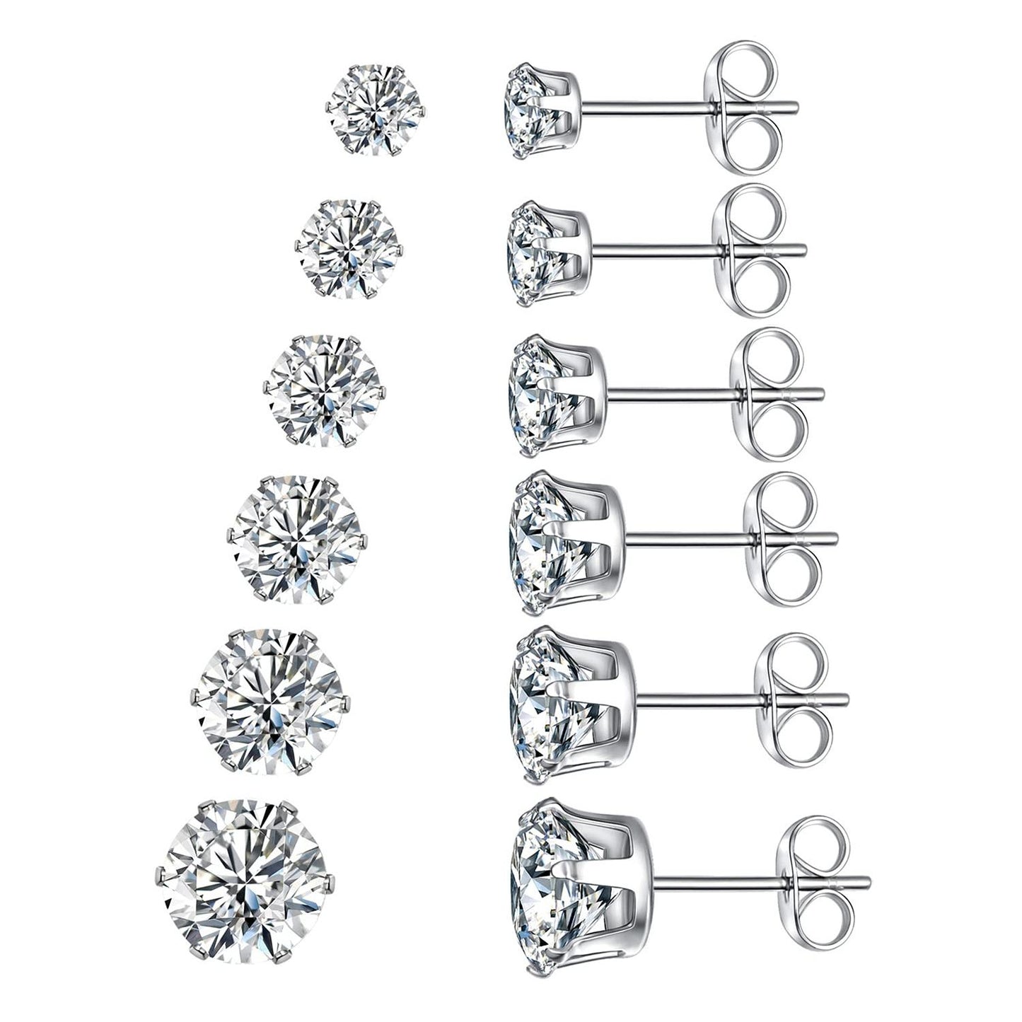 Ohrringe mit Zirkonia Steinen im 6-er Set in Edelstahl - 18k vergoldet