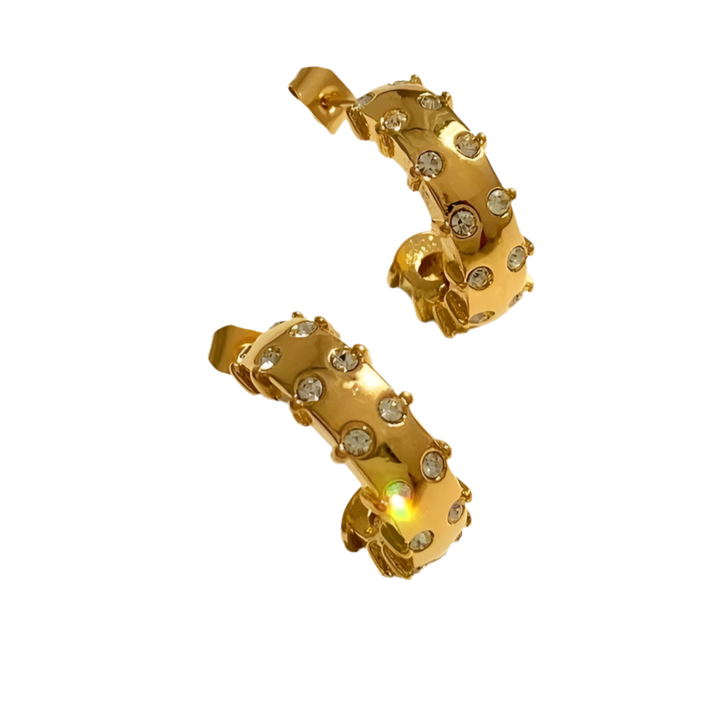 Creolen mit Steinen besetzt in Edelstahl - 16k vergoldet