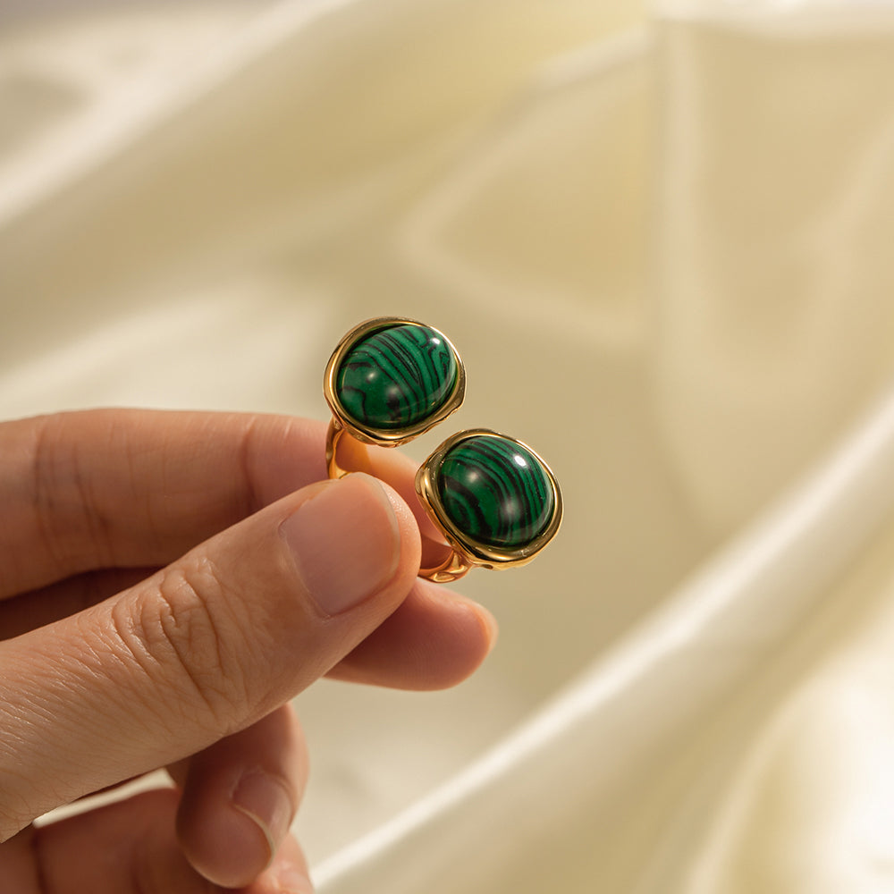 Ring mit Naturstein in Edelstahl - 18k vergoldet