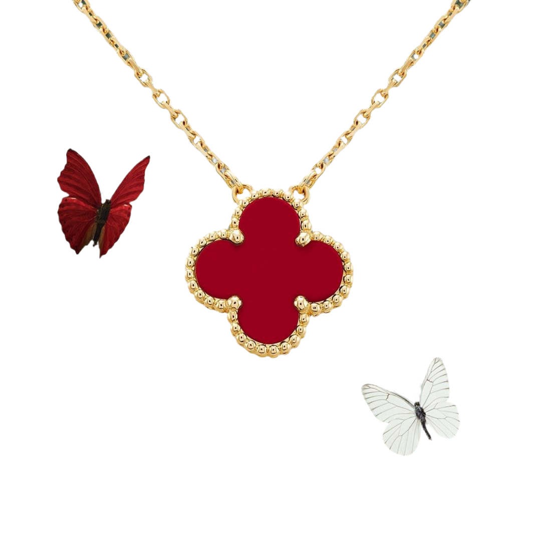 Halskette "Lina" Kleeblatt, Rot in Edelstahl