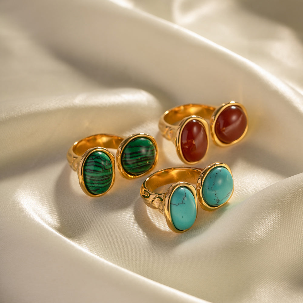 Ring mit Naturstein in Edelstahl - 18k vergoldet
