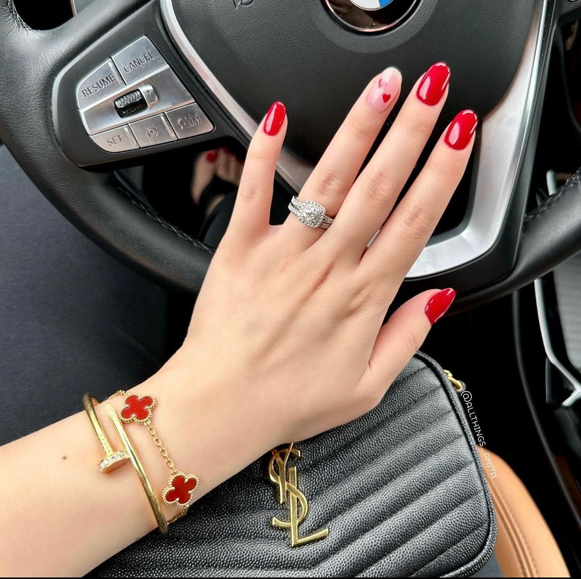 Damen "Lina" Kleeblatt Armband, rot - 18k vergoldet