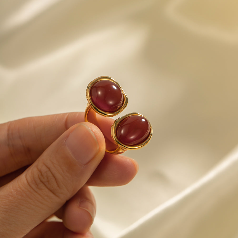 Ring mit Naturstein in Edelstahl - 18k vergoldet