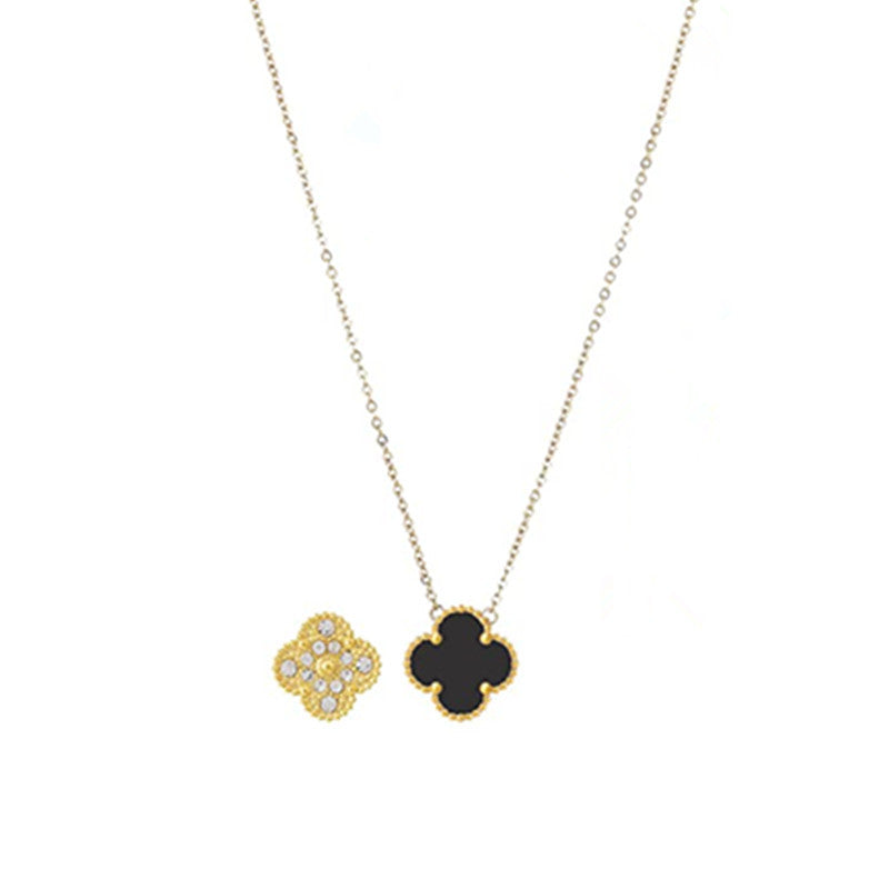 Halskette "Lina" Kleeblatt, schwarz in Edelstahl