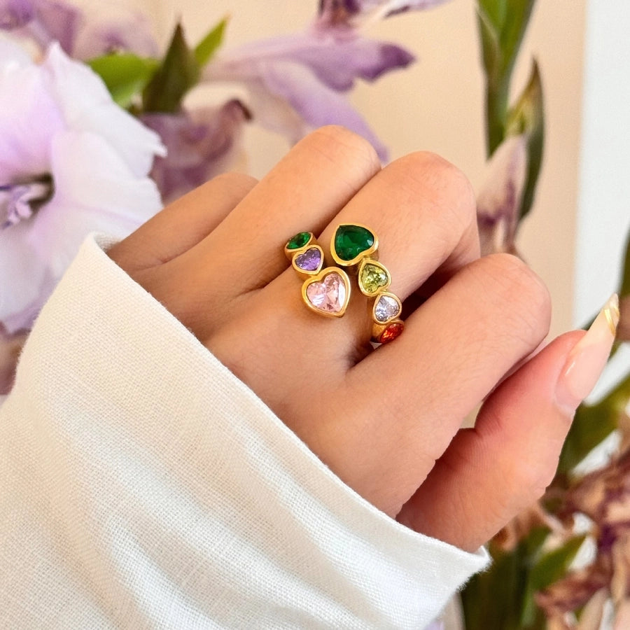 Ring "Bella" mit bunten Herzen in Edelstahl gold