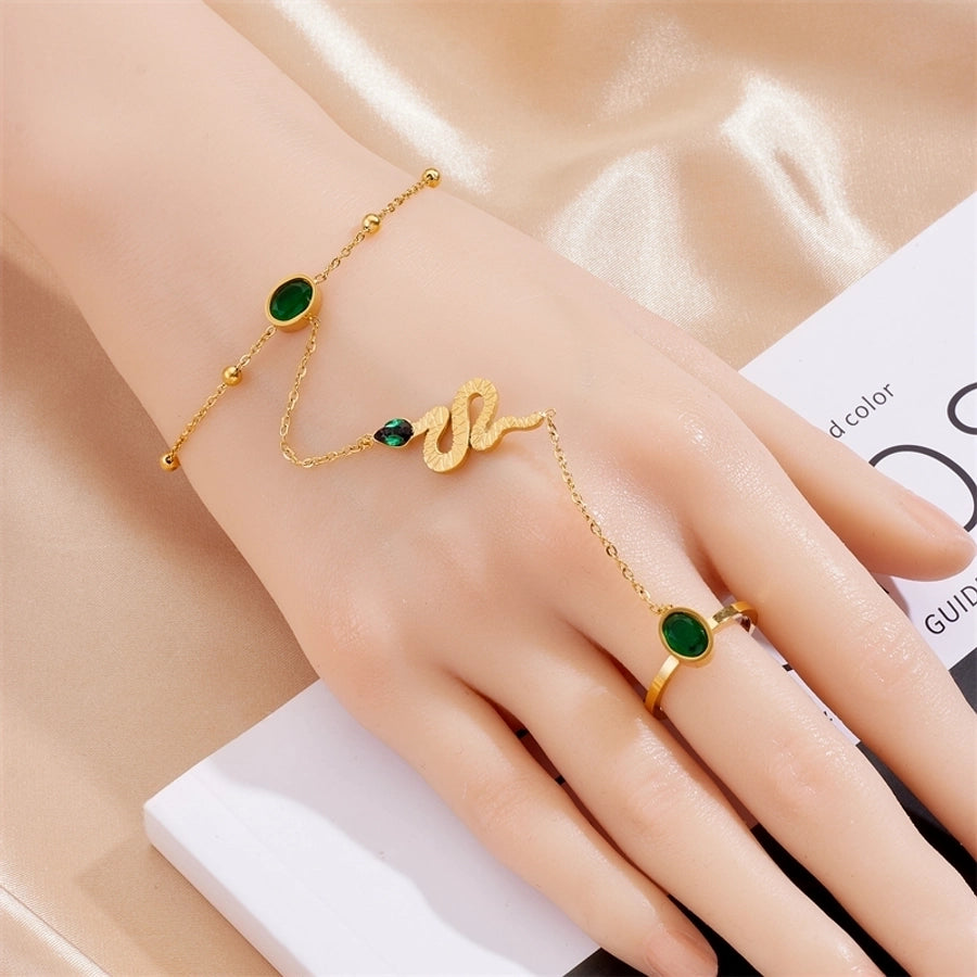 3 in 1: Handkette "Kleopatra" Armband und Ring in Edelstahl - 18k vergoldet