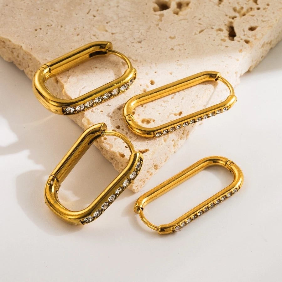 Creolen Ohrringe mit Steinen besetzt in Edelstahl - 18k vergoldet