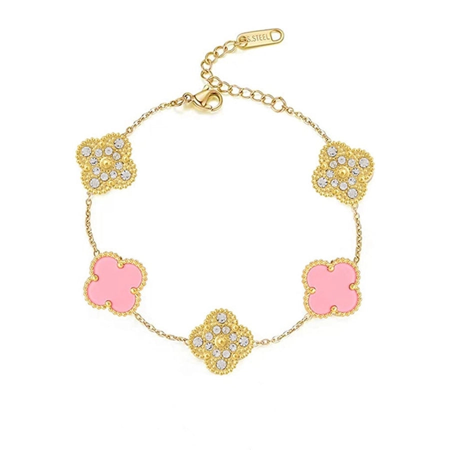 Armband "Lina" Kleeblatt, rosa in Edelstahl