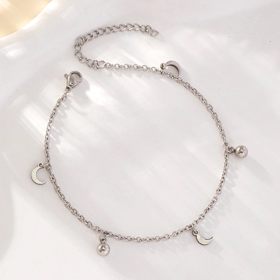 Fusskette mit Sonne und Mond Anhängern in Edelstahl - silber