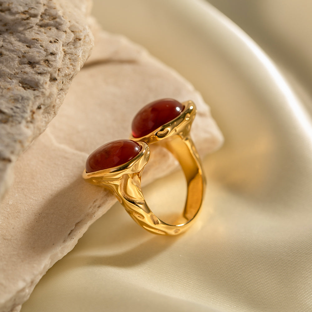 Ring mit Naturstein in Edelstahl - 18k vergoldet