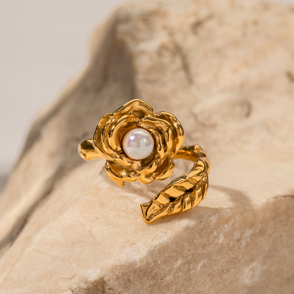 Ring "Rosi" Rosen Design in Edelstahl - 18k vergoldet